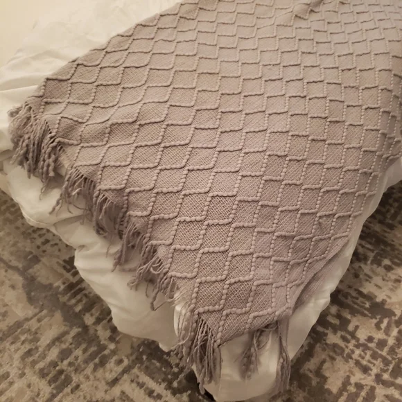 Grey knit tassel throw blanket - Picture 6 of 8